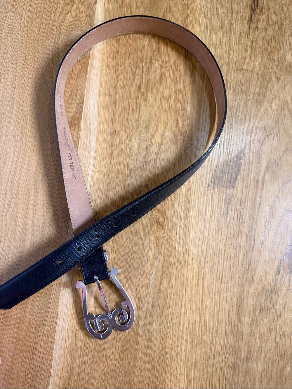 Brighton Black Leather Belt Size 36 Silver Scroll Buckle Made in USA B31423 - Picture 5 of 5